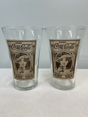 Set of 2 ~ Vintage Coca-Cola (16oz) Victorian Lady ~ Flair Glasses