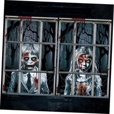 Sophena Halloween Ghost Curtains Decorations 2 Pack, Halloween Window Girl Boy