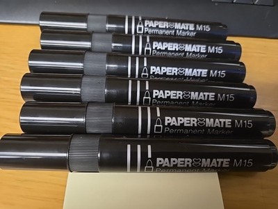 6 each New Paper Mate M15 Black Bullet Tip Permanent Marker - 153-01