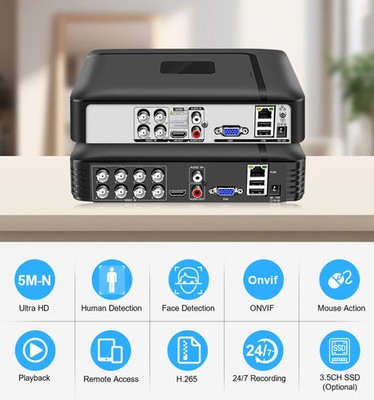 H.265 4CH 8CH CCTV DVR, 5M-N, 5-in-1 AHD CVI TVI CVBS IP Kamera Hybrid Onvif NVR
