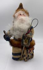 Folk Art Primitive Wood Block 11" Santa Belsnickel Faux Fur Pelt Figure Signed