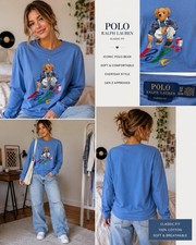 Polo Ralph Lauren Bear Color Paint Graphic Long Sleev Classic Fit Tee T Shirt XS