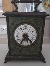 Antico orologio da carrozza carica in legno metallo dipinto uccellini floreali farfalle