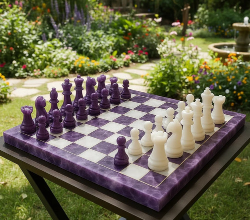 Handmade Amethyst Chess Set – Purple Crystal Stone Board & Luxury Pieces - Picture 3 of 10