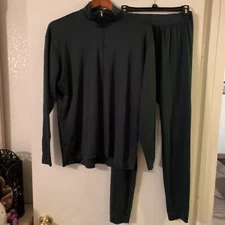 Set Patagonia Capilene Dark Green Mid Weight Zip Base Layer Shirt & Pants ~ Sz L