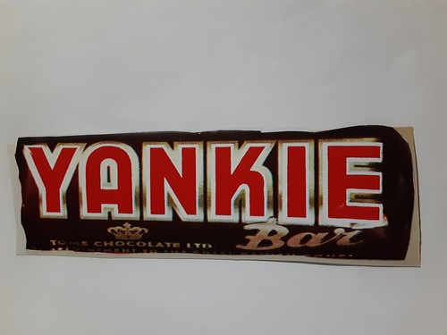 RARE! vintage 70's or 80's Danish? Yankie Chocolate bar sticker 8"  *used* 
