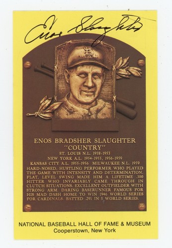Autographed HOF Postcard of Cardinals Enos Slaughter