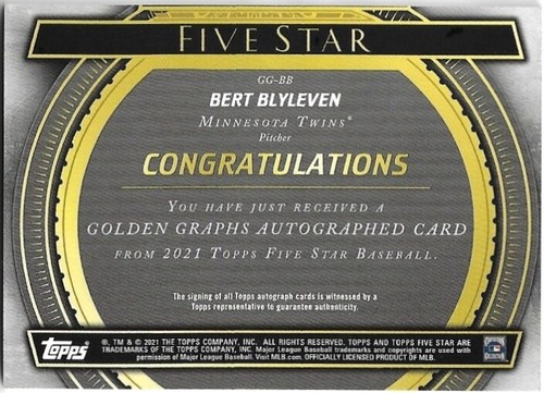 Topps Five Star Bert Blyleven 2021 Golden Graphs automático púrpura/25 - Imagen 2 de 2