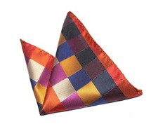 Gascoigne Pocket Square Multicolor Checkered Pattern Silk Blend Men's