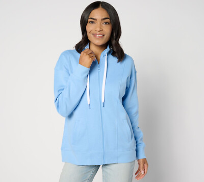 #ad #ad NEW Belle by Kim Gravel XL Perfect Pique Zip Mock Neck Jacket in Blue QVC 1664 $31.60