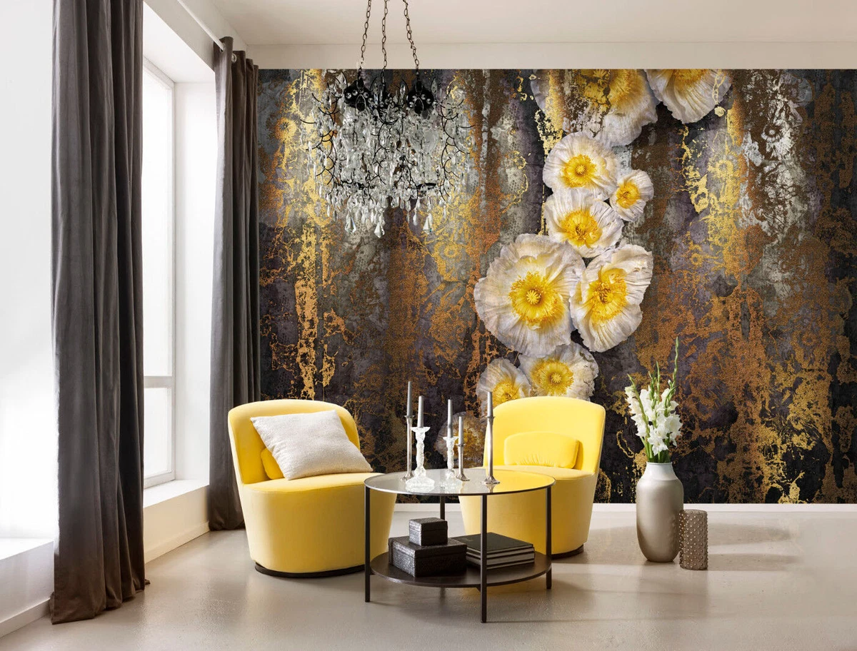 Yellow Feature Wallpaper Living Room Baci Living Room