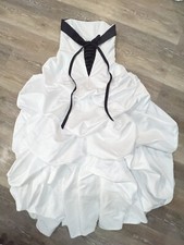 David's Bridal Sz 12 White Black Gathered Strapless Lace Up Corset Wedding Gown