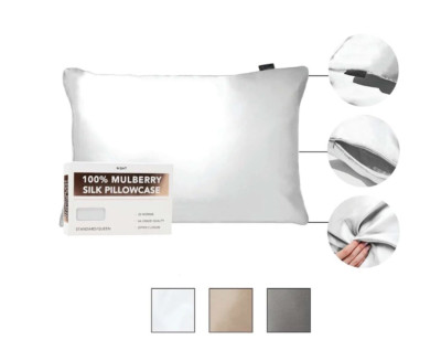 100% Mulberry Silk Pillowcase Premium KING SIZE Color: Ivory NIB