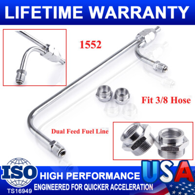 Chrome Dual Feed Fuel Line For Holley Carburetor 4150 Double Pumper Fit 3/8''Hose