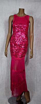 Women Fringe Sequin Beaded Fuschia Dress, Size M, NWT