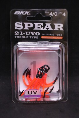 BKK Spear-21 UVO Treble Hooks - Size 4/0 - Super Slide Ultra Violet Orange Hook