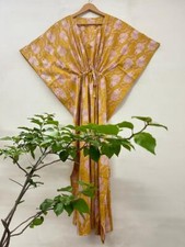 Summer Soft Cotton Handmade Floral Hand Block Print Long Kaftan Cotton Dress USA