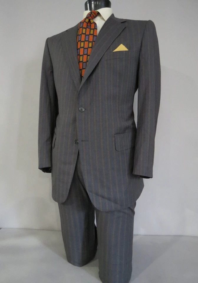 Traje Dormeuil Savile fila carbón doble raya lona completa a medida 42 R Foto 3 de 4