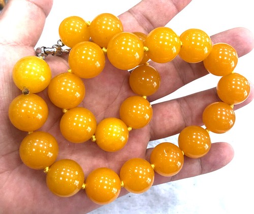 HOO 18mm Natural Yellow Round Jade Necklace for Women Jewelry Chokers 18“ AA - Picture 5 of 8
