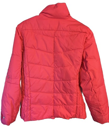 Lands End Womens L Mock Neck Long Sleeve Full Zip Pink Puffer Jacket Coat - Picture 2 of 7