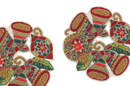 Set Of 6 Beaded Placemat Christmas Bells Tablemat Designer charger Plate 13X13In - Picture 7 of 8