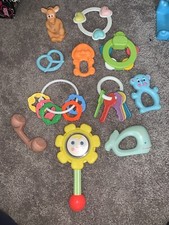 Vintage Baby Toy Lot Of 11 Discs Phone Keys Rattles Squeaky Teethers Flower