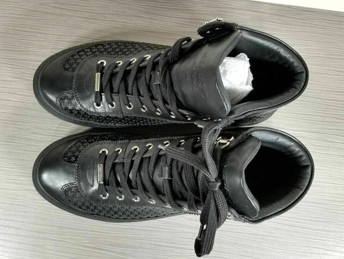 Jimmy Choo Black Mini Stars Argyle High-Top Sneakers, Black