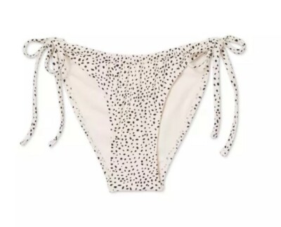 Juniors' Shirred Side-Tie High Leg Scoop Bikini Bottom Xhilaration Black Dot S