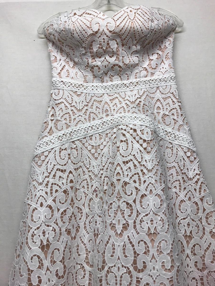 LIPSY London Ivory Lace Strapless Bodice Asymmetric Hem Tube Dress