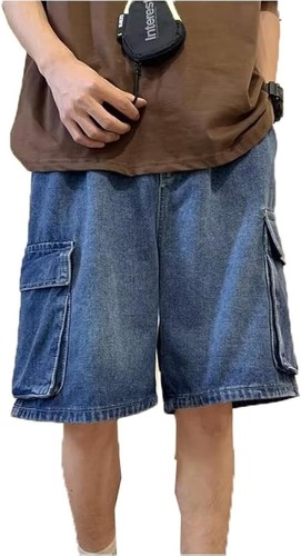 Unisex Y2K Baggy Denim Shorts Loose Fit Streetwear Cargo Hip Hop Style - Picture 8 of 13