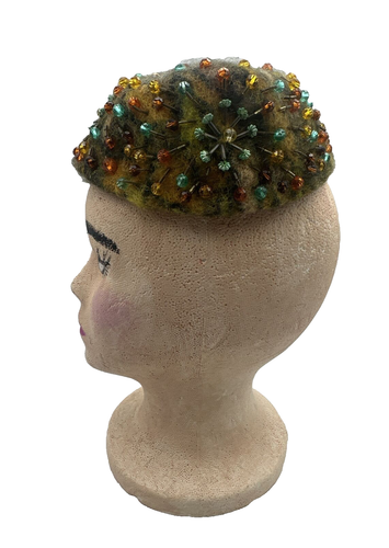 Vintage Miss Sally Victor New York Pillbox Hat Beaded Felted Wool 1950s - Picture 3 of 10