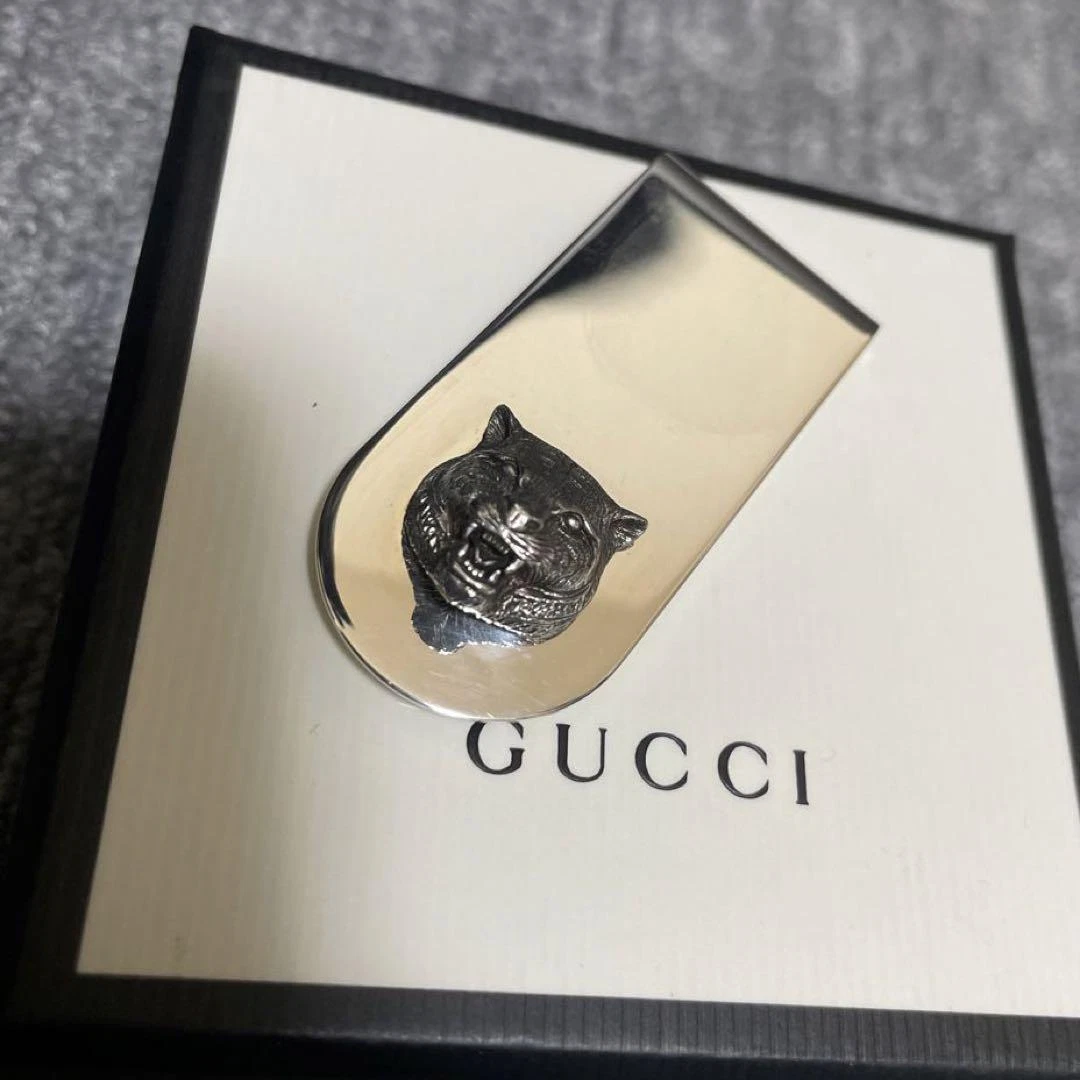 GUCCI Money Clip Sterling Silver Tiger Head Ag925 Made in Italy w/ Original Box