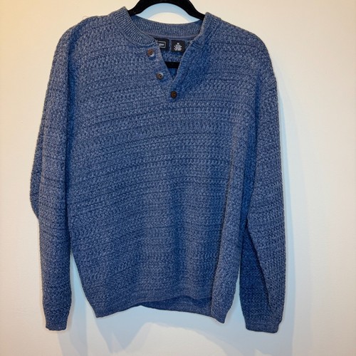 Vintage 90s Haggar Sweater Medium Blue Textured Cotton Blend Knit Grunge