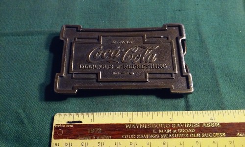 Coca-Cola Coke Soda Pop Company Logo 1975 Bergamot Vintage Brass Belt Buckle - Picture 2 of 7