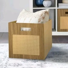 Better Homes & Garden™ ~ LIGHT HONEY with CANING ~ 12.75" ~ Storage Cube/Bin