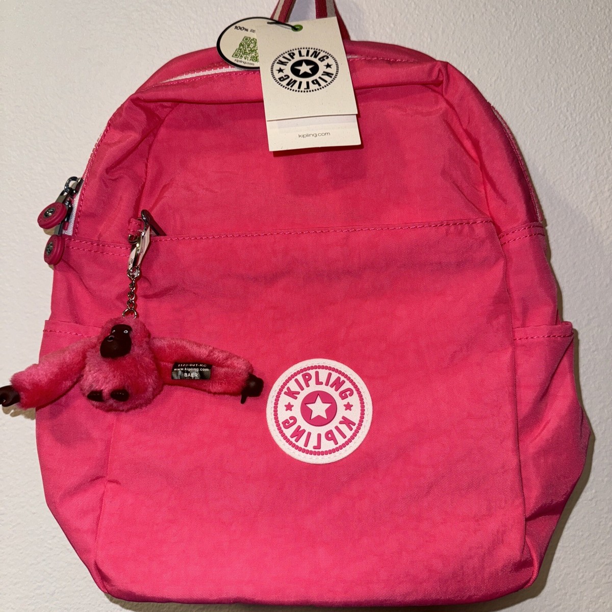 Kipling Ferris Nylon Backpack Flashy Pink & White With Monkey Key Chain NWT Kipling Ferris Nylon Backpack Flashy Pink & White With  main image 3