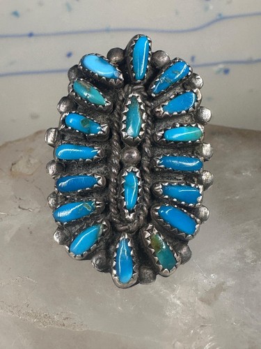 Long turquoise ring Zuni Petite Point size 8 sterling silver women - Picture 3 of 13