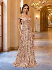 Dress Size 16 Cream Pattern Off Shoulder Long Formal Gown