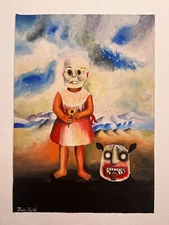 Frida Kahlo Drawing on paper (Handmade) signed and stamped mixed media.