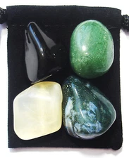 INNER STABILITY Tumbled Crystal Healing Set = 4 Stones + Pouch + Card