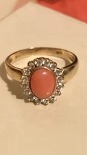 Peach Coral With Diamonds Ring and Earring Set
