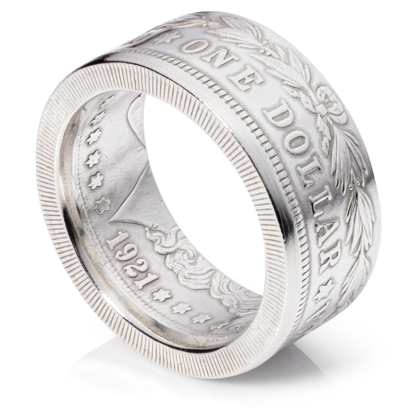 Morgan Silver Dollar Coin Ring - 1921 - Narrow Band - Polished Finish