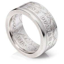 Morgan Silver Dollar Coin Ring - 1921 - Narrow Band - Polished Finish