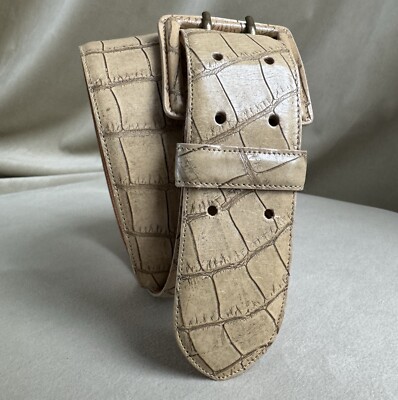 Giorgio Armani leather belt croc embossed Neutral Beige Vintage 93cm 36.5 In Biagio Croc Embossed DARK BROWN Men main image 4