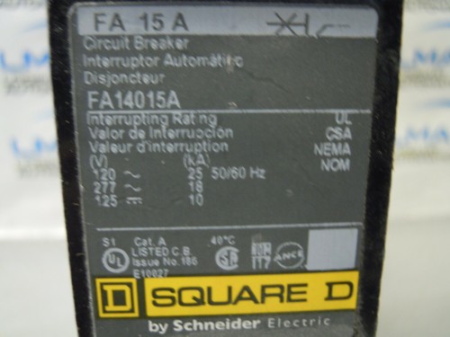 SQUARE D SCHNEIDER FA14015A CIRCUIT BREAKER 1 POLE 15A 277V FA15A - Picture 2 of 4