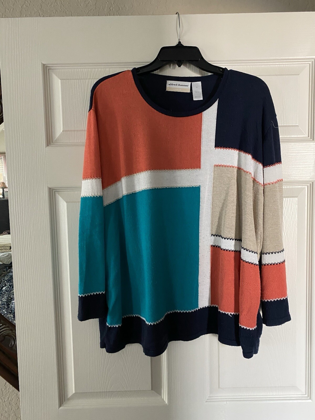 Alfred Dinner Pull Over Sweater, Patchwork, Navy,… - image 1