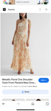 nwt EXPRESS metallic pleated printed maxi dress $128 tags s one shoulder