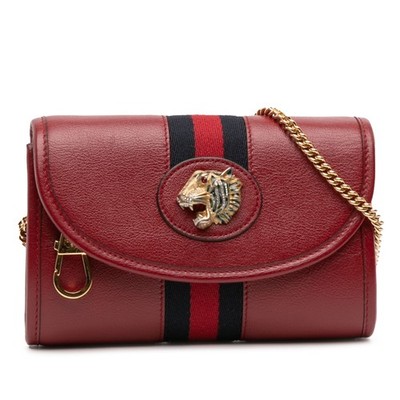 Gucci Mini Leather Rajah Web Chain Crossbody Pre-Loved Bag Red