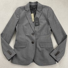 J CREW Women's Blazer 1035 Tollegno 1900 Bi Stretch Size 0 Gray Wool Blend NWT