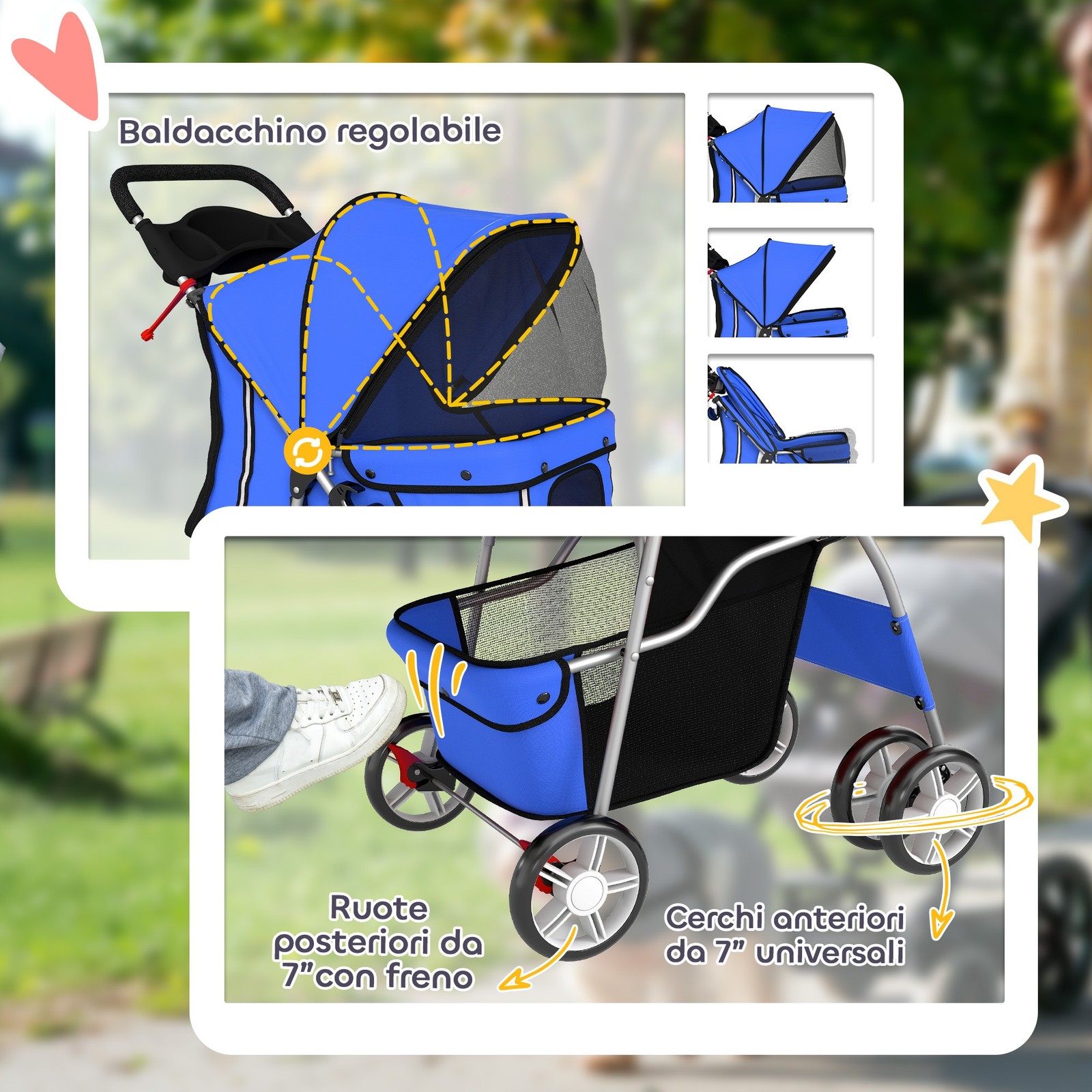 Passeggino per cani pieghevole con copertura antipioggia foto 6